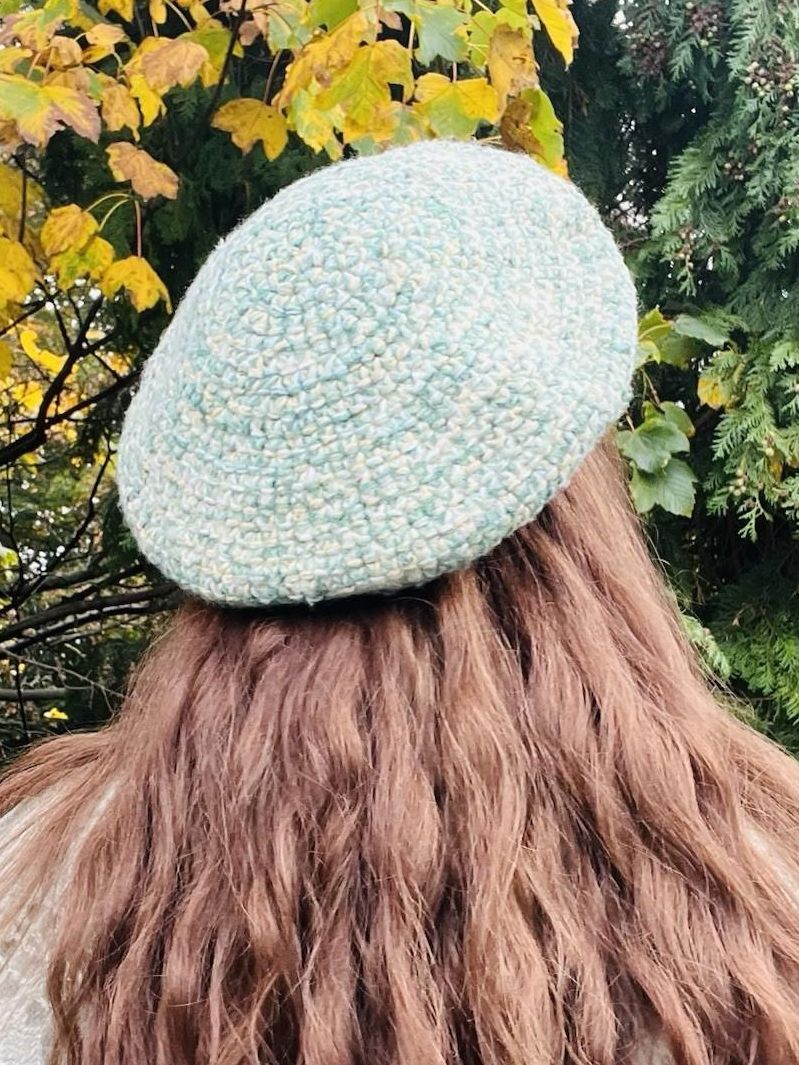 Vintage Knit Beret Hat 56com Small Retro Knitted Green Beige Preppy Hat