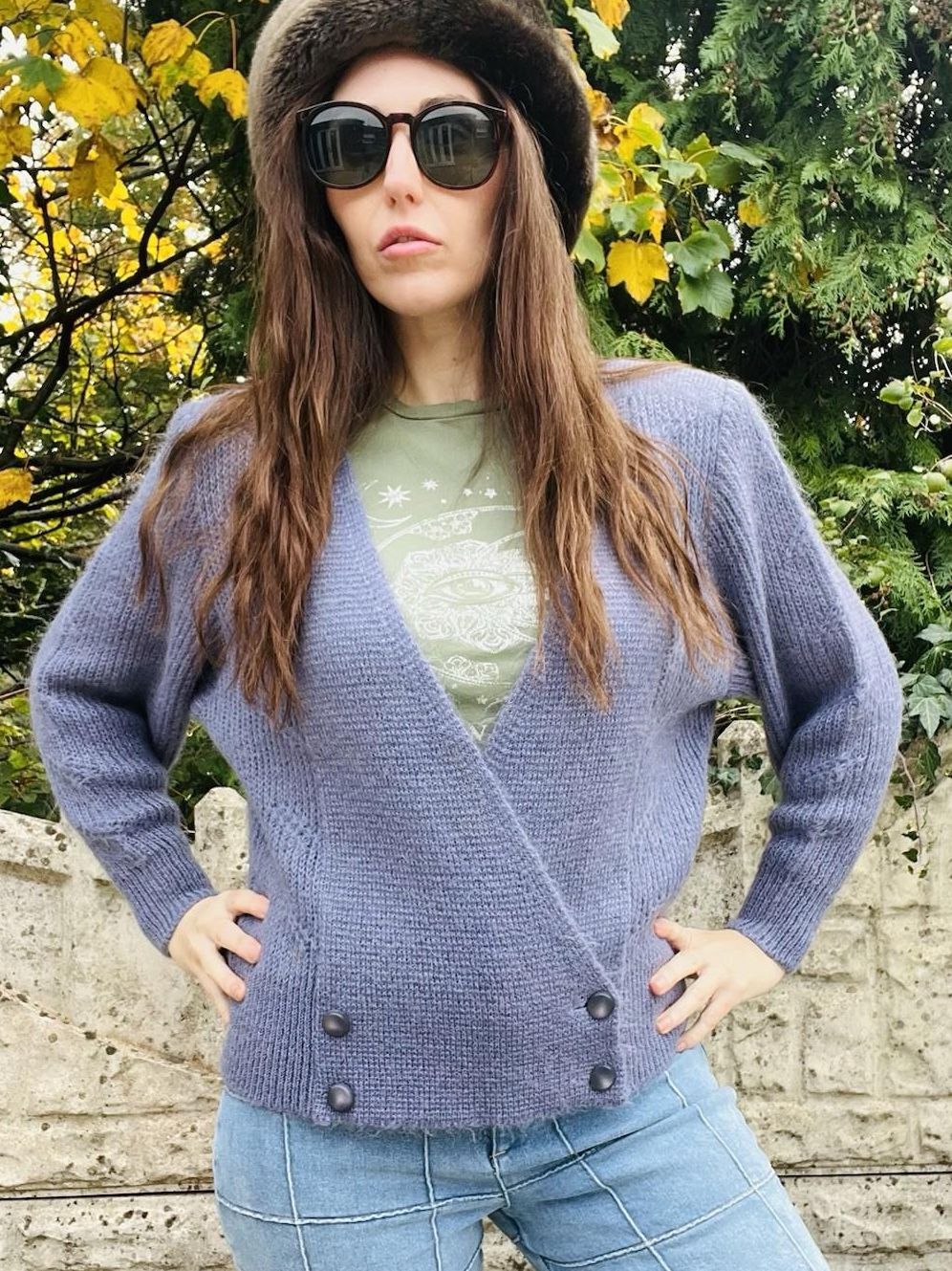 1980s Knit Cardigan Lilac Size 10-12 M True Vintage Lined Winter V Neck Jumper