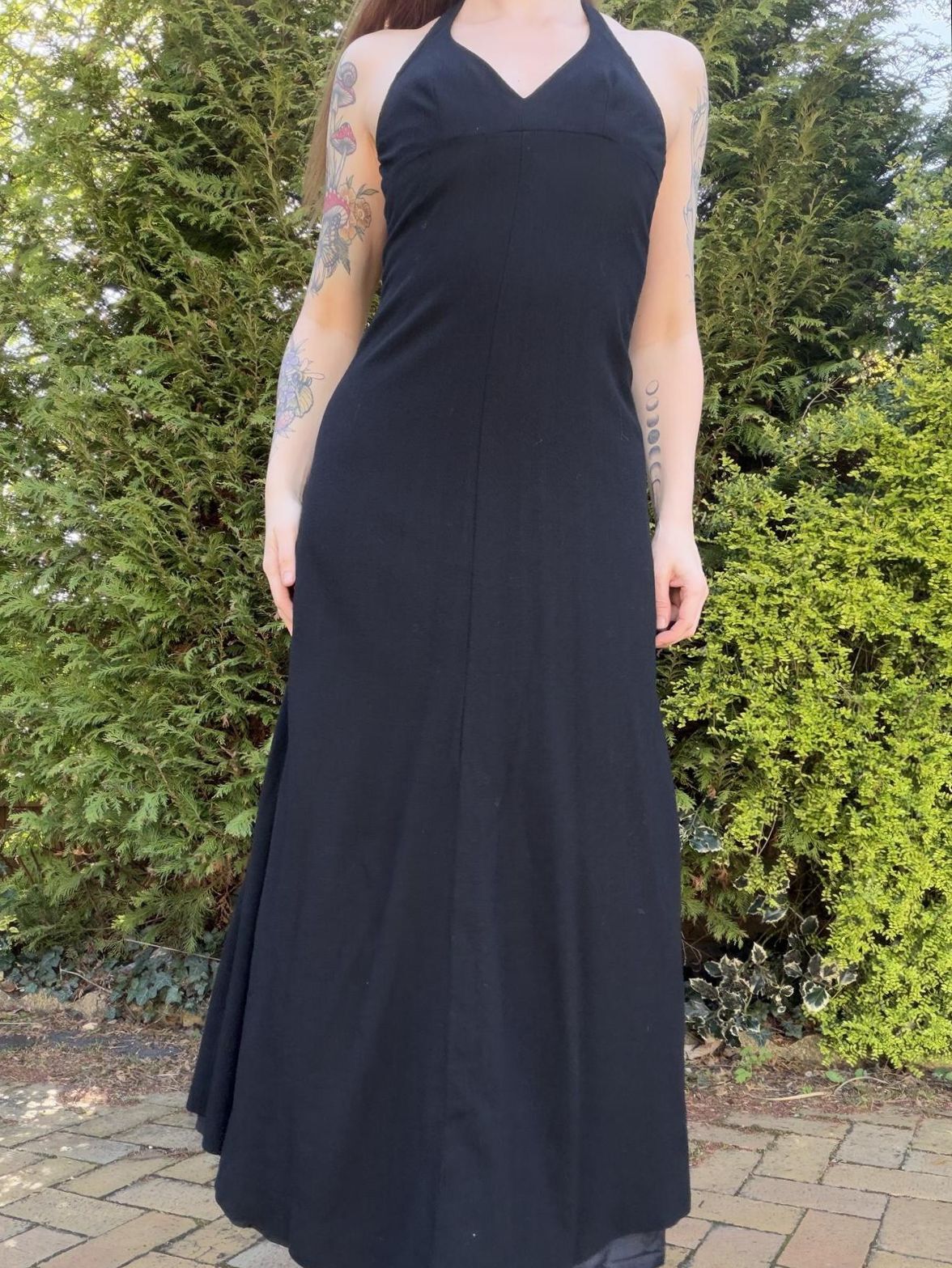 Vintage 1970s Maxi Dress Black Size 6 to 8 Halter Neck Long Dress