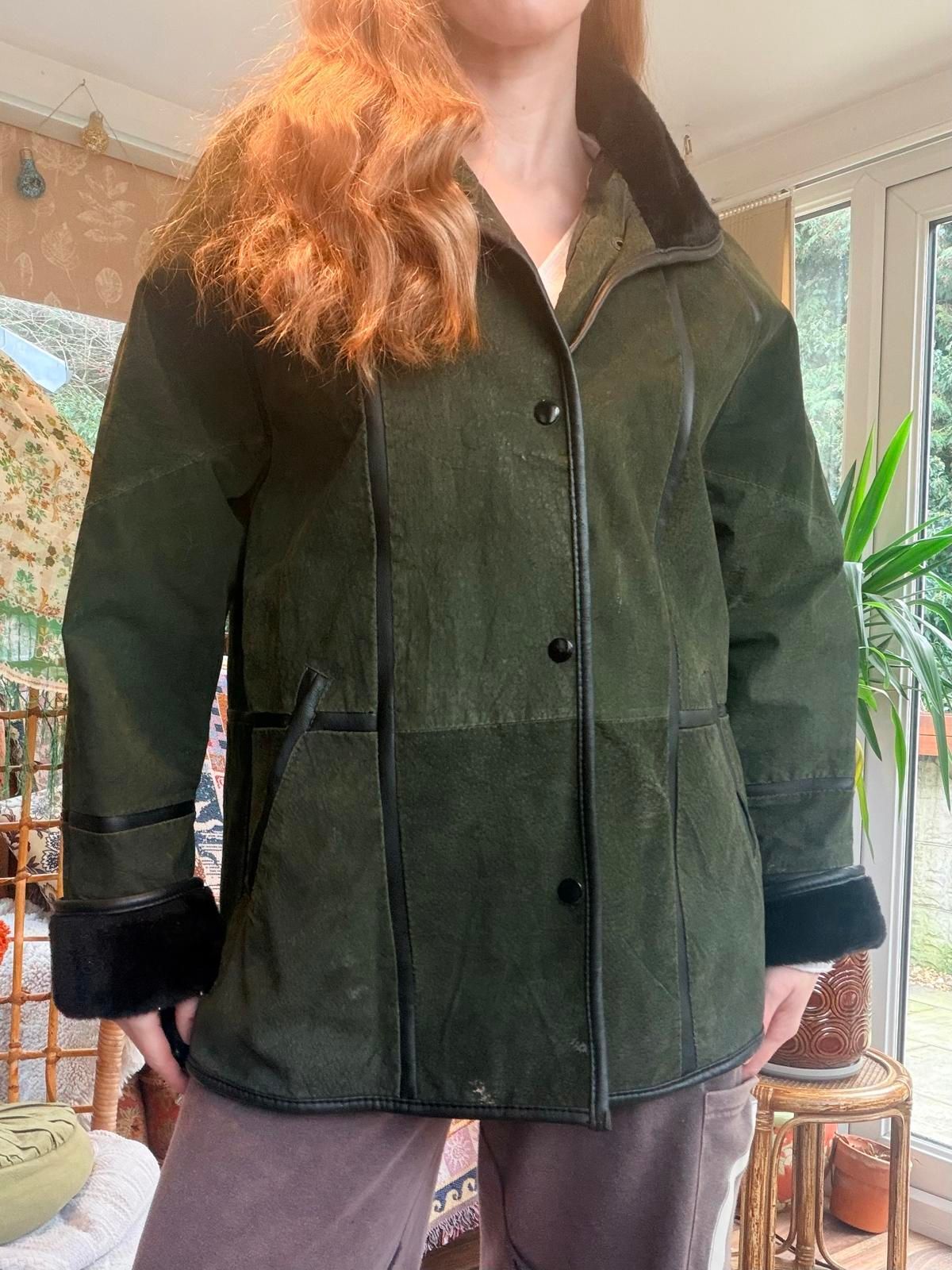 Vintage 1980s suede coat by Neuville 14 16 Green winter coat leather jacket