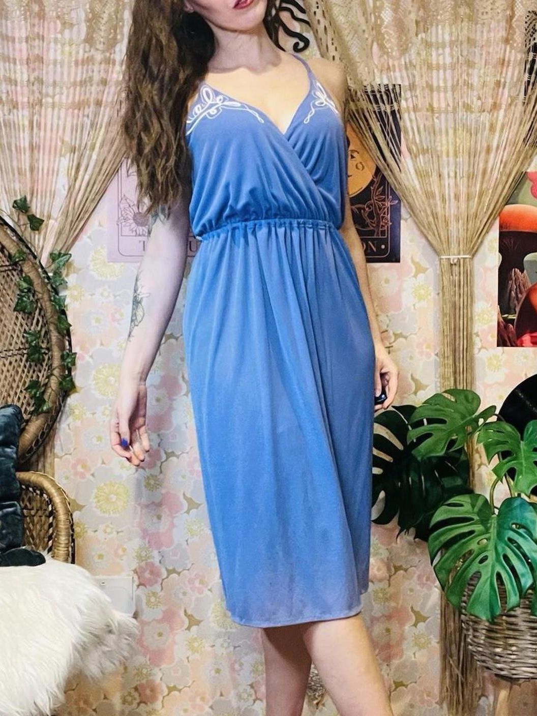 Vintage 1970s Summer Dress By Radley With Embroidered Detail Purple Size 10-12