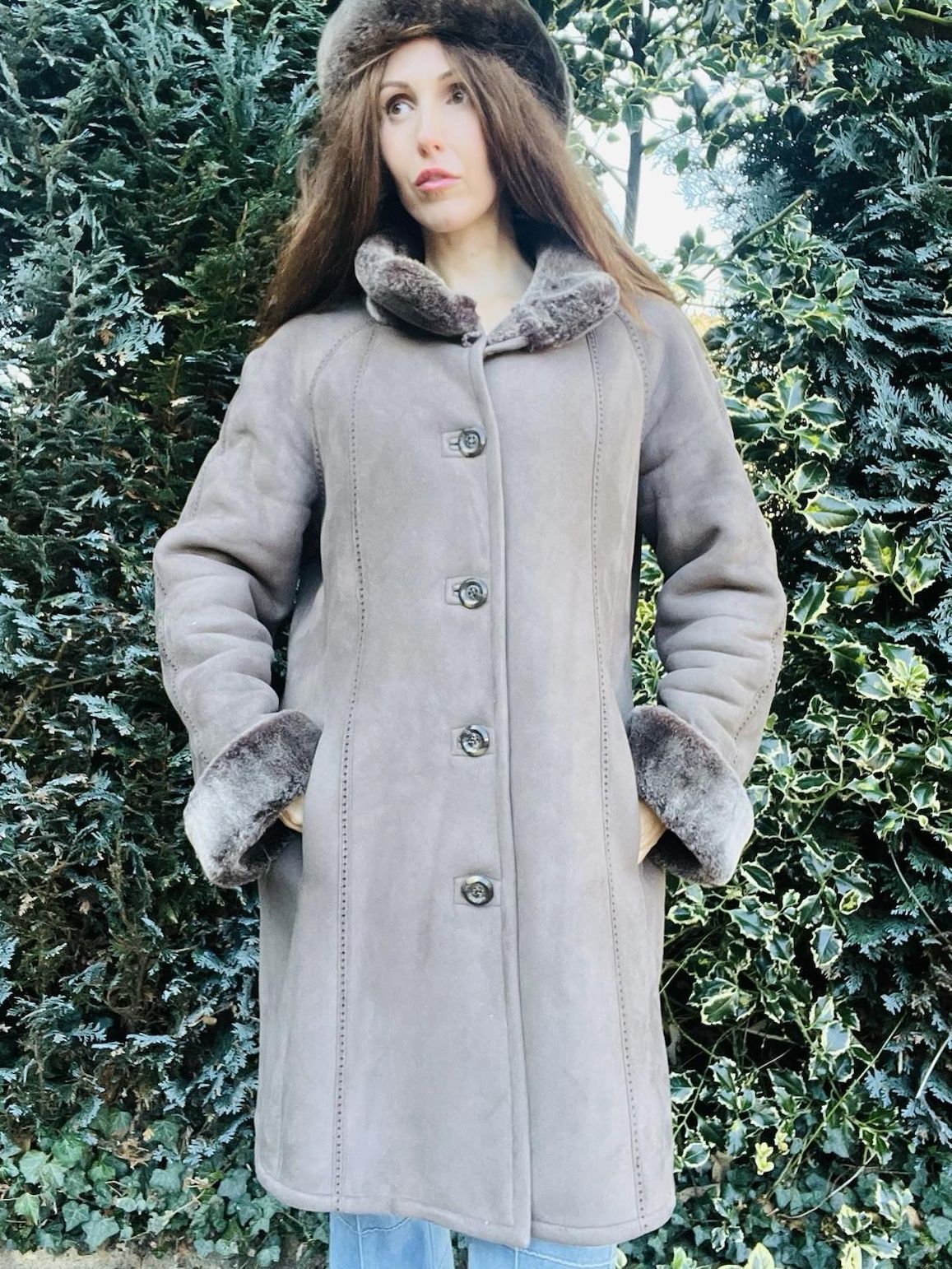 Warm Winter Afghan Coat, Faux Fur Lines Shearling, Embroidered  Jacket Grey 16
