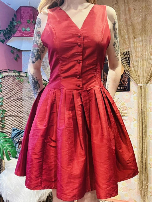 Vintage 1990s Cocktail Dress Button Front A Line Knee Length Party Prom Dress 12
