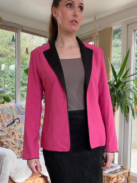 Vintage Y2K Pink Blazer with Black Collar Size 12 to 14 Office Formal workwear