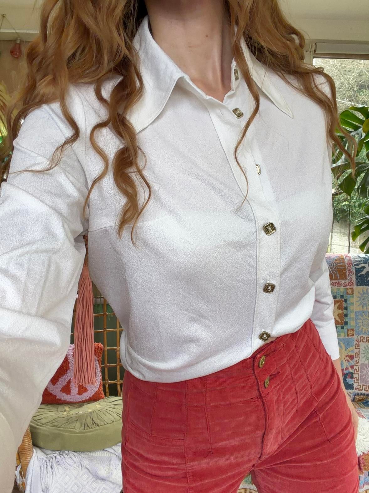 Vintage 1980s Shirt Long Sleeve Blouse With Square Buttons For Office Work 14