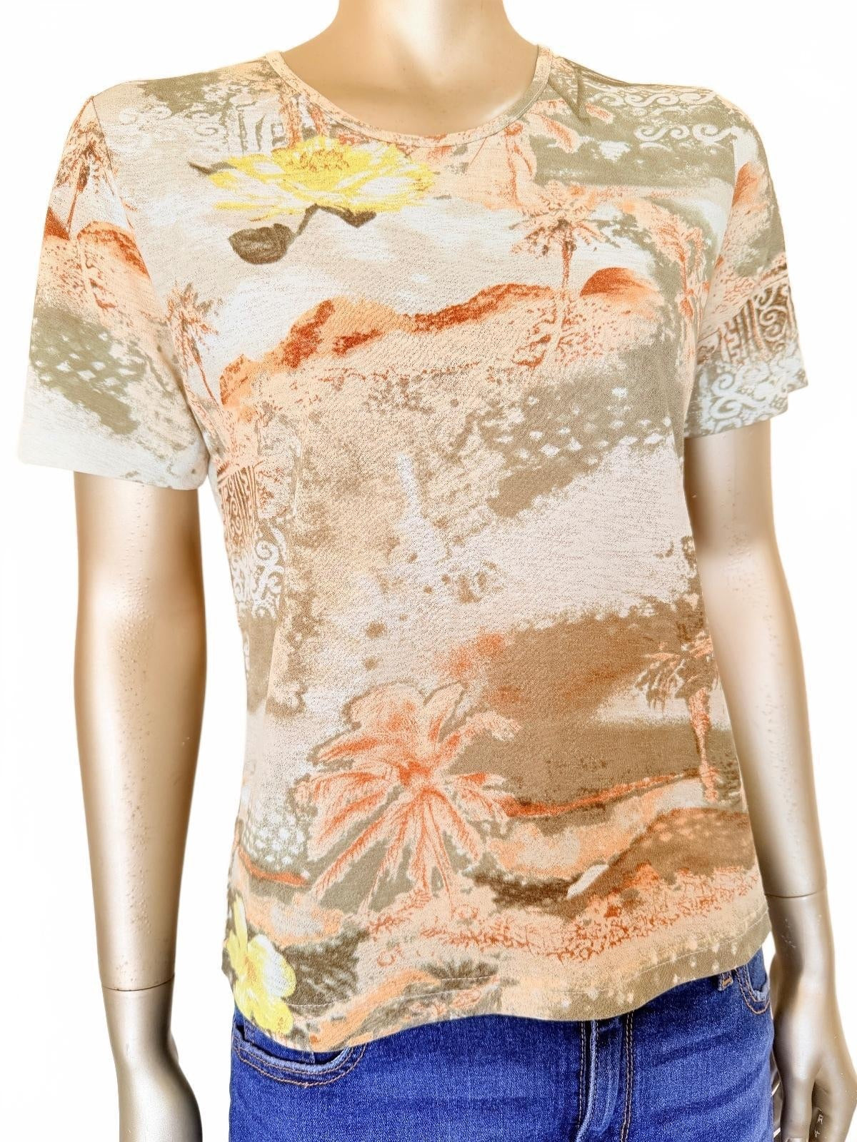 Vintage Y2K T-shirt Size 10 to 12 By TIGI WEAR Tropical Print Tee Summer Top