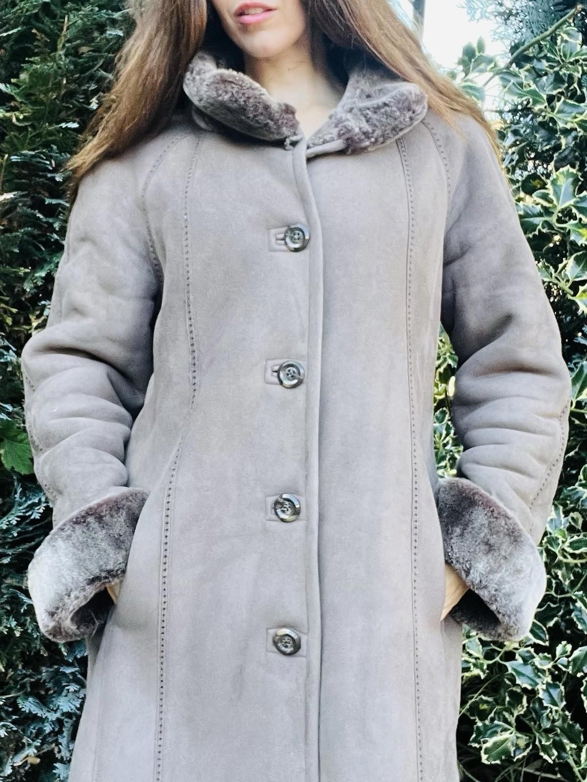 Warm Winter Afghan Coat, Faux Fur Lines Shearling, Embroidered  Jacket Grey 16