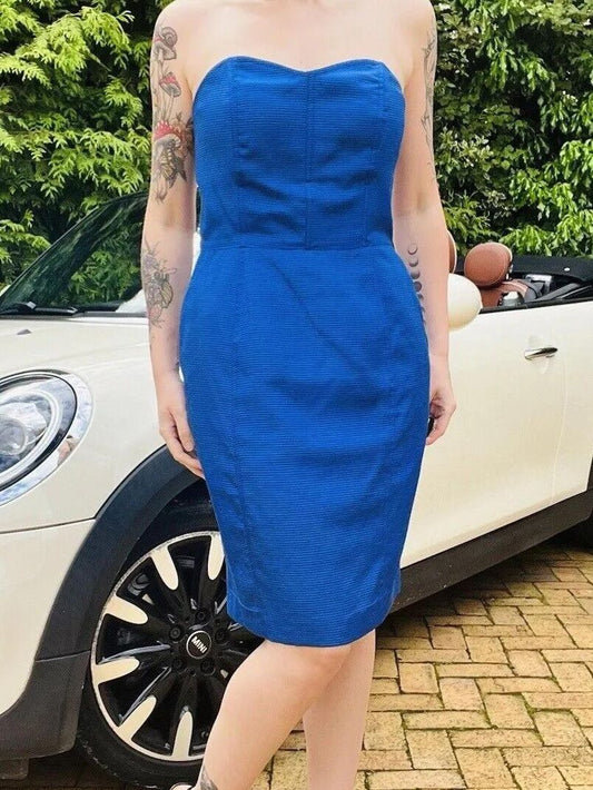 Vintage 1980s cocktail Dress Blue Size 12 fitted strapless pencil retro cocktail