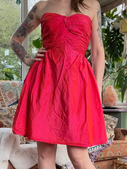 Vintage 1990s Party Dress 100% Silk Strapless Pink Mini Dress size 10