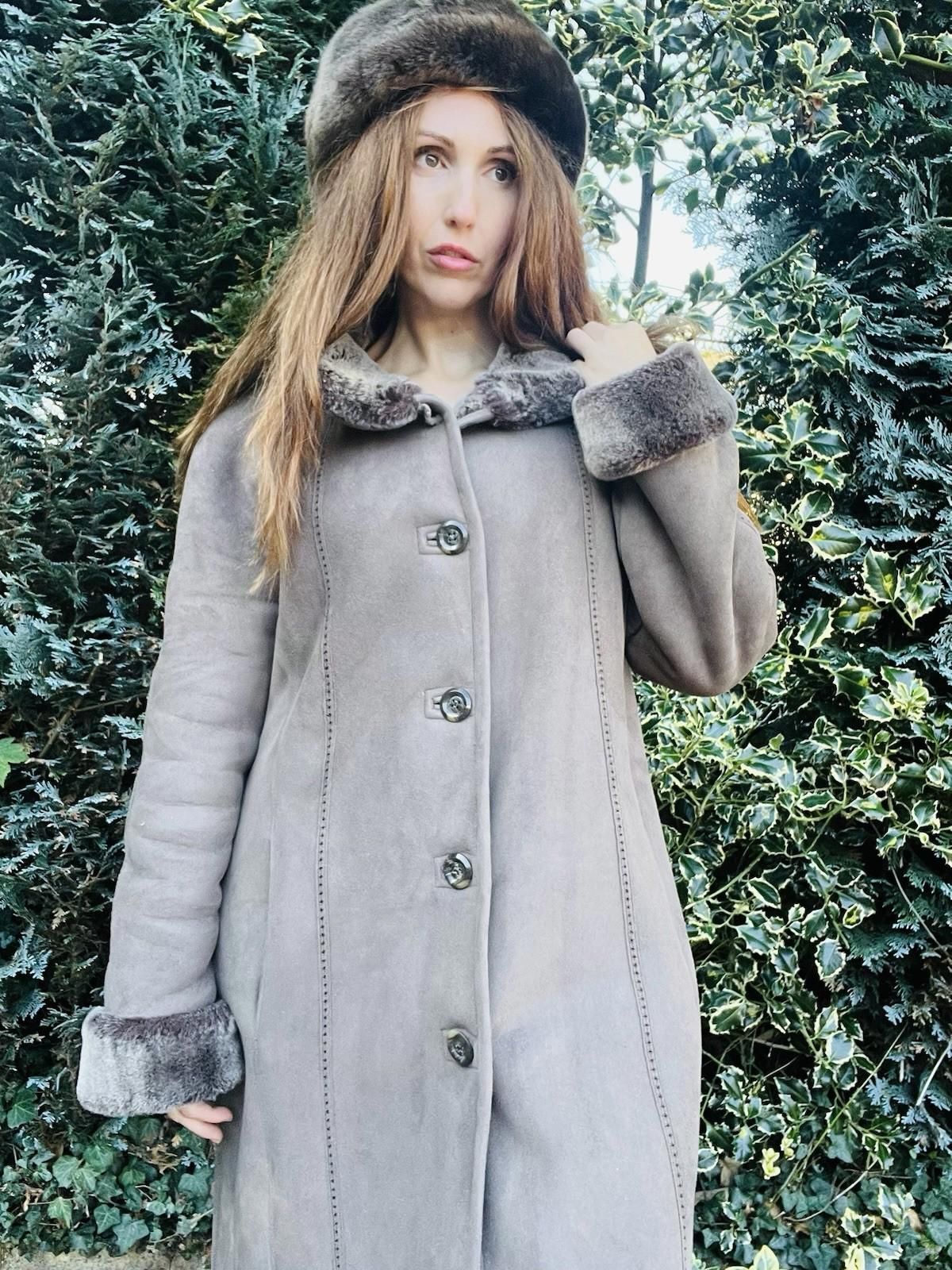 Warm Winter Afghan Coat, Faux Fur Lines Shearling, Embroidered  Jacket Grey 16