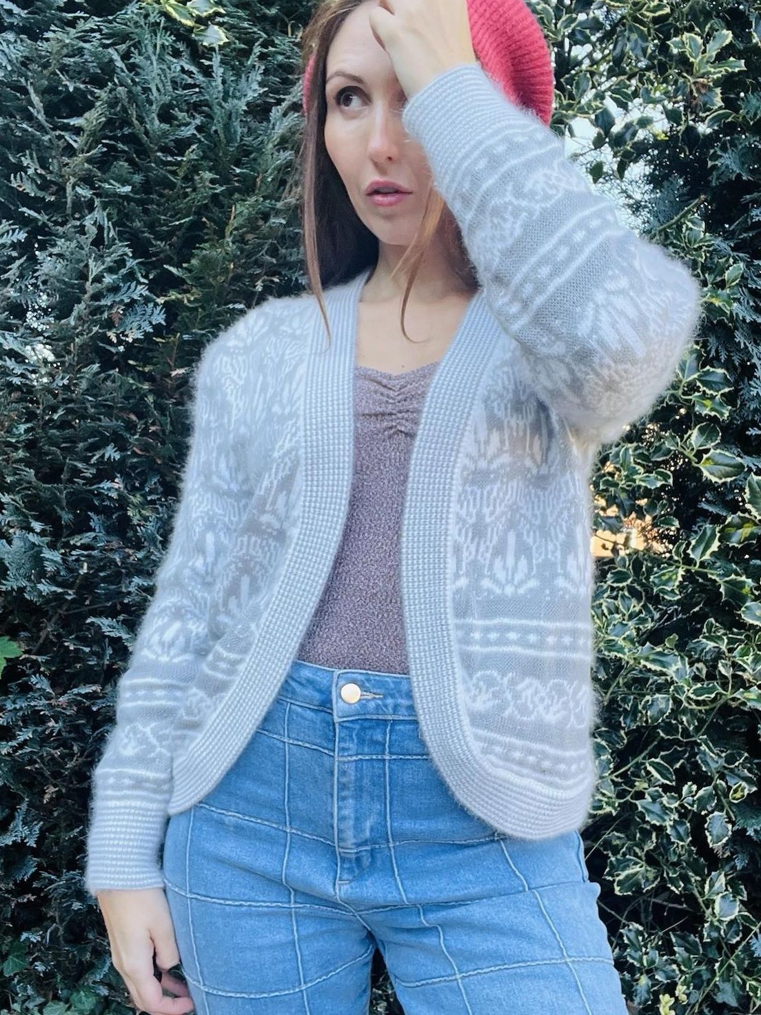 Vintage 1980s Knitted Cardigan By Tigi Wear Wool Knit Fluffy Retro Jumper 12