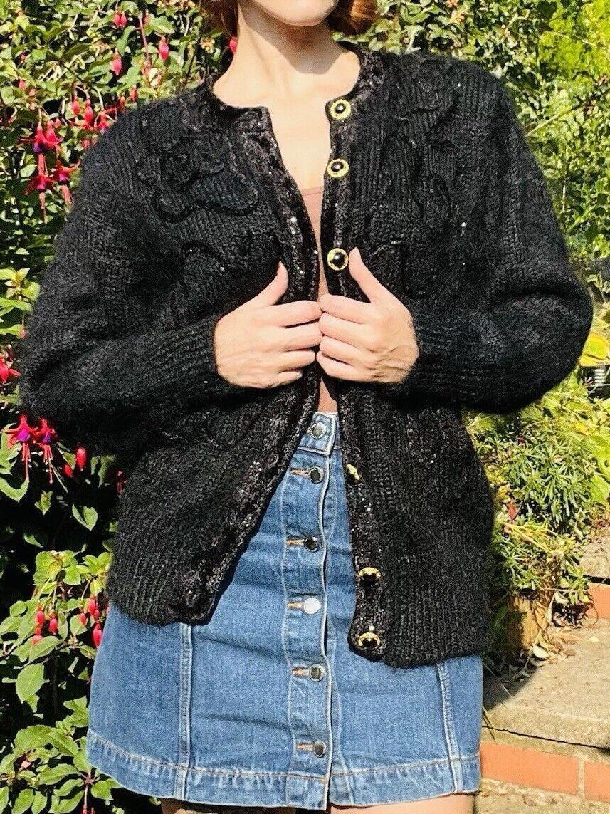 Vintage 1980s Retro Cardigan Fluffy Woolly Knit 1980s Warm Winter Cardigan 12 14