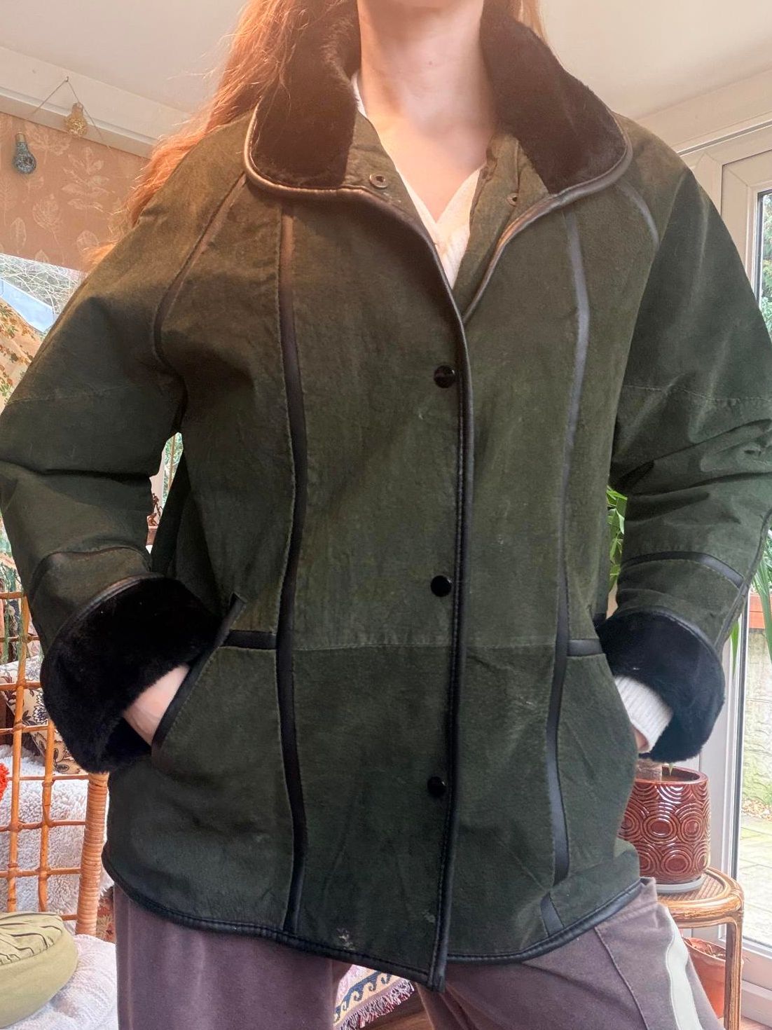 Vintage 1980s suede coat by Neuville 14 16 Green winter coat leather jacket