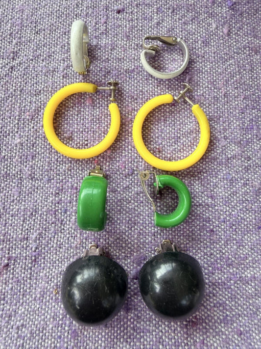 Vintage 1960s Earrings Clip on Hoop and Stud Style Retro Jewellery Bundle