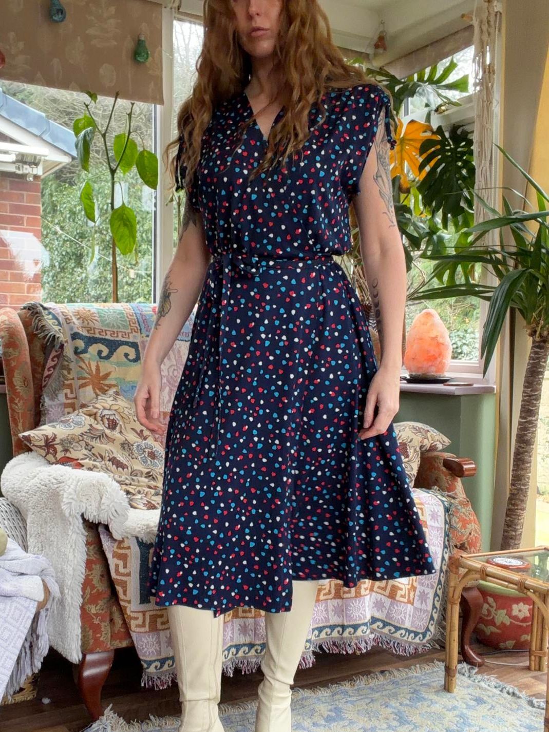 Vintage 1980s Wrap Dress Summer Polkadot Midi Dress With Short Sleeves 12 14
